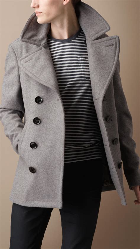 grey wool burberry pea coat|Burberry wool pea coats men's.